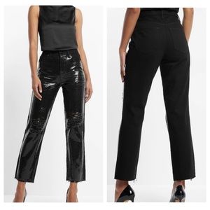 Express Distress Black Sequin High Rise Straight Ankle Jeans Women’s Size 4R